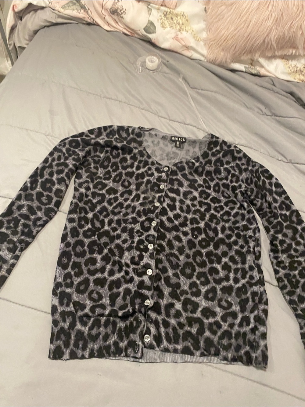 George Black and Gray Leopard Print Button-Up Cardigan Size 4-6